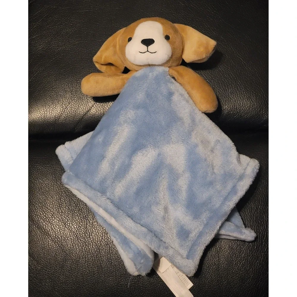 Carter's Brown Puppy Dog Blue Security Blanket Super Soft Plush Baby Lovey EUC
